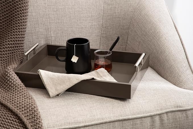 Kate and Laurel Lipton Decorative Modern Rectangular Tray, 16.5 x 12.25, Brown and Silver, Chic Serving Tray for Storage, Organization, and Display