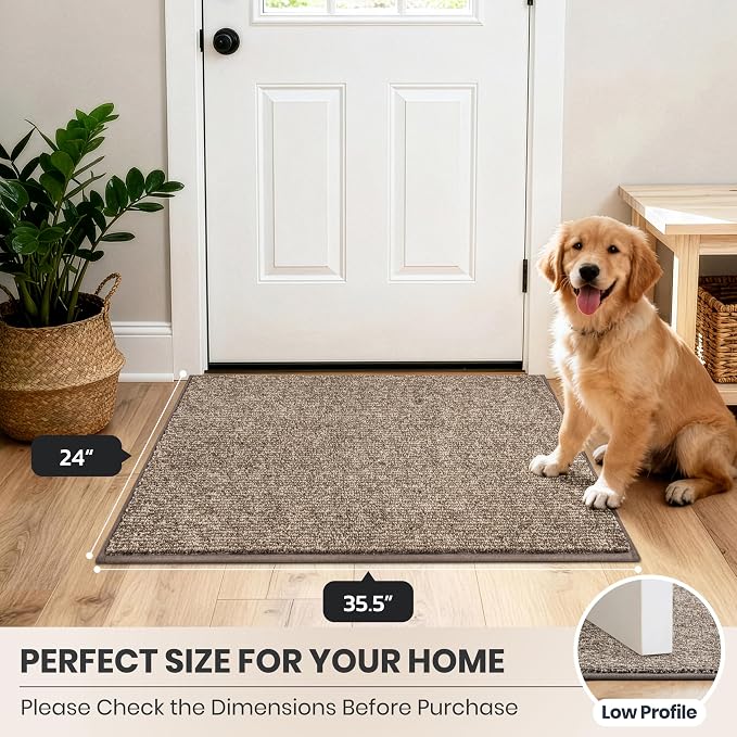 PURRUGS Dirt Trapping Door Mat 24" x 35.5", Non-Slip Machine Washable Entry Rug, Entrance Mat, Indoor Front Door Mat, Super Absorbent Entryway Rug for Muddy Shoes & Paws, Heathered Beige