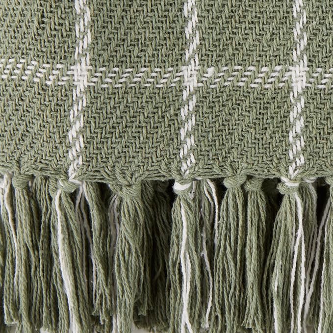 DII Transitional Checked Plaid Woven Throw, 50x60, Artichoke Green