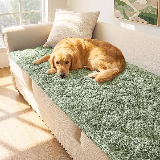 H.VERSAILTEX Chenille Couch Cover for Dogs Washable Soft Loveseat Covers Sectional Sofa Cover Heather Blending Non-Slip Thick Couch Protector Dog Pet Bed Covers(Heathered Matcha, 28" x 59")