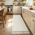 Collive 2' x 6' Kitchen Runner Rug, Modern Farmhouse Washable Bathroom Mat, Boho Hand-Woven Hallway Runner Rugs White Reversible Bedroom Carpet for Laundry Entryway Home Decor