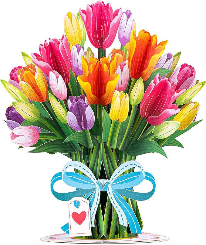 Paper Love HugePop Flower Bouquet Pop Up Cards 2 Pack - Includes 1 Butterfly Bouquet and 1 Tulip Bouquet, Gift For Mothers Day, Birthday, Valentines Day, All Occasions - Jumbo 10" x 14" Card