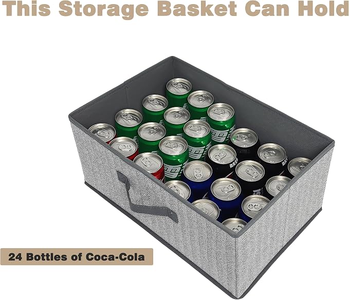 Storage Baskets, 15.7 Inch Woven Fabric Bins, Storage Cubes with Reinforced Handles, Organizer Bins for Closet Shelves, Foldable, for Toys, Clothes (3PCS/Grey-15.7*11*7.8inch)