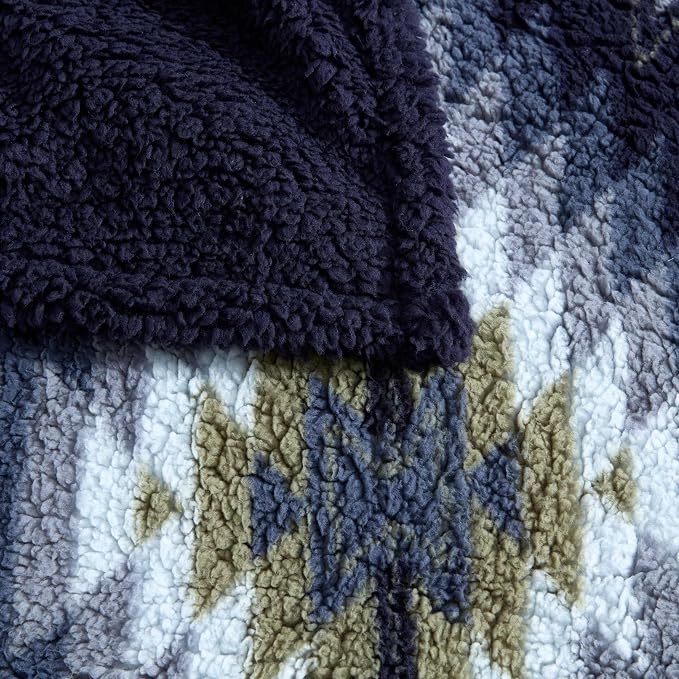 Wrangler - Reversible Throw Blanket, 50 x 60, Printed Sherpa Fleece Blanket for Bed & Couch, Cozy Decorative Throw, Dawn Aztec Blue