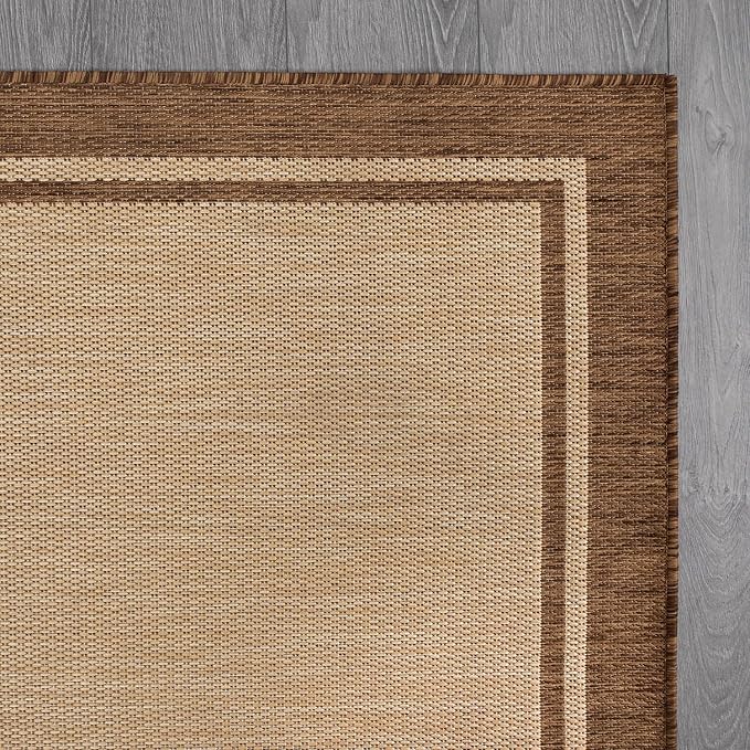 CAMILSON Outdoor Rug 8x10 Bordered Natural Brown Modern Area Rugs for Indoor and Outdoor Patios, Kitchen and Hallway Mats, Washable Porch Deck Outside Carpet (Border Jute, 8 x 10)
