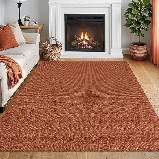 IOHOUZE Washable Area Rug 5x7 Non Slip Rubber Backed Rugs for Living Room, Dining Room Rugs Bedroom Rug, Woven Indoor Floor Carpet for Living Room Nursery Office, Burnt Orange/Tan