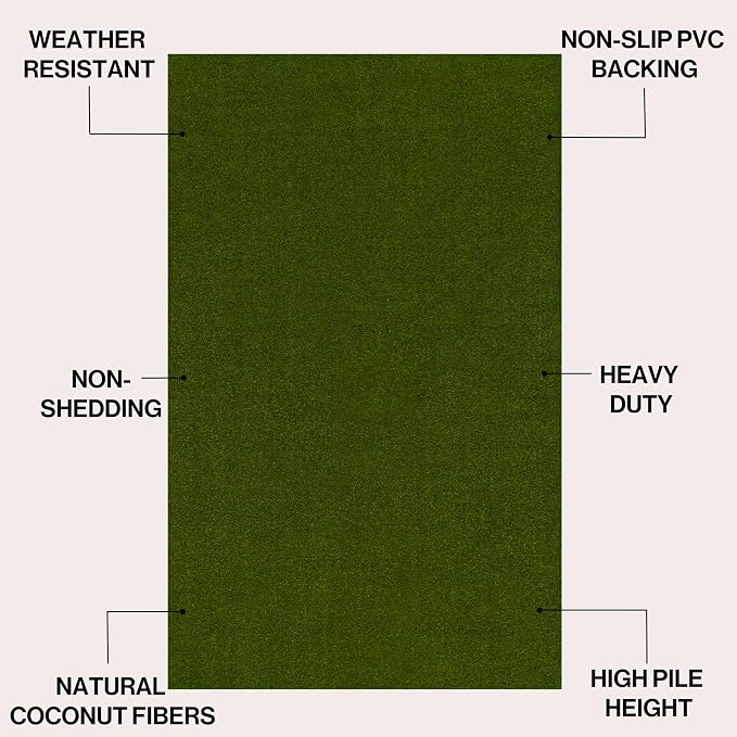 JONATHAN Y Peater Classic Casual Commercial Natural Coir Green 4 ft. x 6 ft. Doormat for Entrance, Front Door, Entryway CHG100F-4