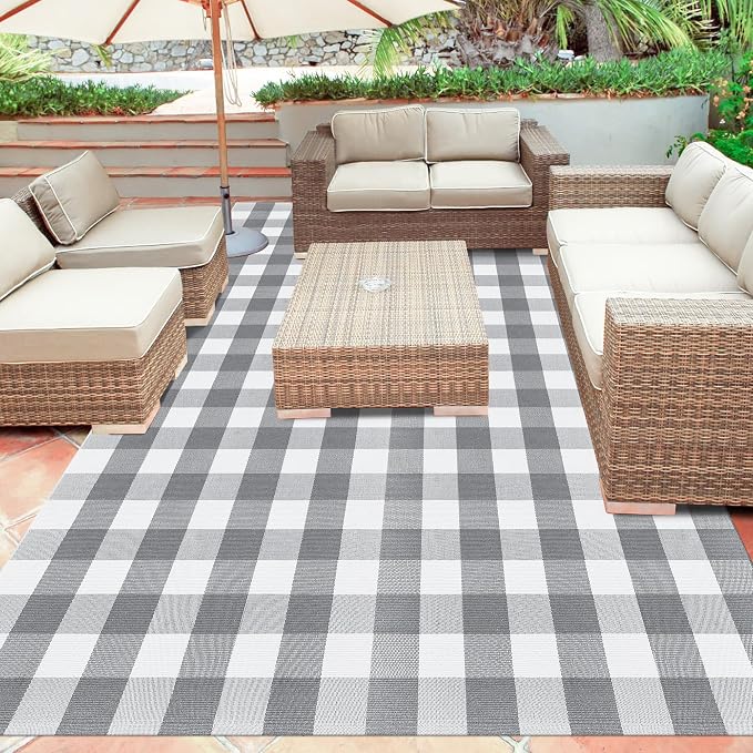 Buffalo Plaid Rug 6x9 Feet Buffalo Check Cotton Grey and White Checkered Rug Woven Washable Indoor Outdoor Area Rug Home Decor Carpet for Living Room Farmhouse Dining Bedroom Patio