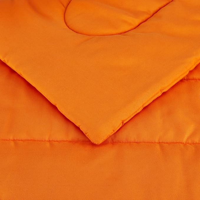 Amazon Basics 2-Piece Soft Microfiber Kids' Comforter and Pillow Sham Set, Twin, Bright Orange, Solid