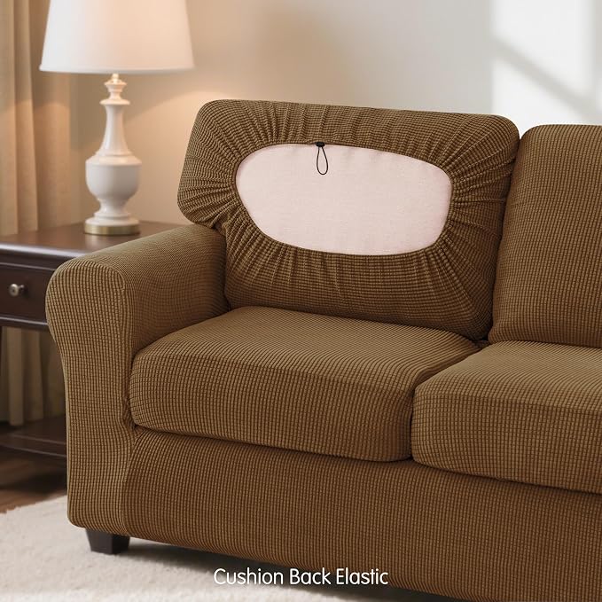 SUBRTEX 3 Pieces Stretch Sofa Slipcover Sets Couch Cover Sets Backrest Cushion Covers Furniture Protector Collection Set for Oversize Sofa Loveseat Chair Slip Covers(Small, Coffee)