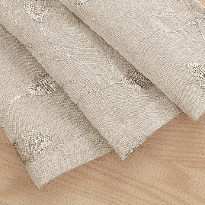 HOMEIDEAS Taupe Sheer Curtains 52 x 54 Inch Length 2 Panels Beige Embroidered - Image 7