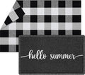 Geelin 2 Pcs 30'' x 18'' Doormat 43'' x 27.5'' Black and White Layered Rug for Front Door Mat Outside Entrance Welcome Door Mats for Indoor Outdoor Entryway Porch Decor(Hello Summer)