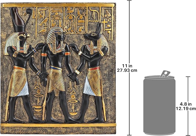 Design Toscano Rameses I Between Horus and Anubis Wall Frieze in Faux Ebony and Gold, 11 Inch