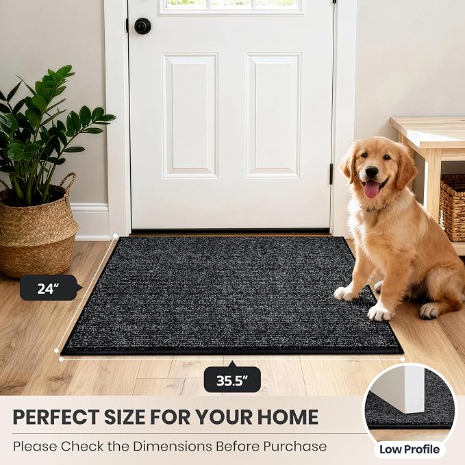 PURRUGS Dirt Trapping Door Mat 24" x 35.5", Non-Slip Machine Washable Entry Rug, Entrance Mat, Indoor Front Door Mat, Super Absorbent Entryway Rug for Muddy Shoes & Paws, Heathered Charcoal