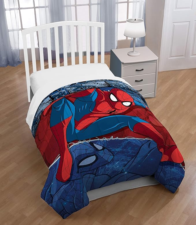 Jay Franco Kids Comforter - Super Soft Reversible Bedding Polyester Microfiber Fill, Multi - Spiderman, Twin