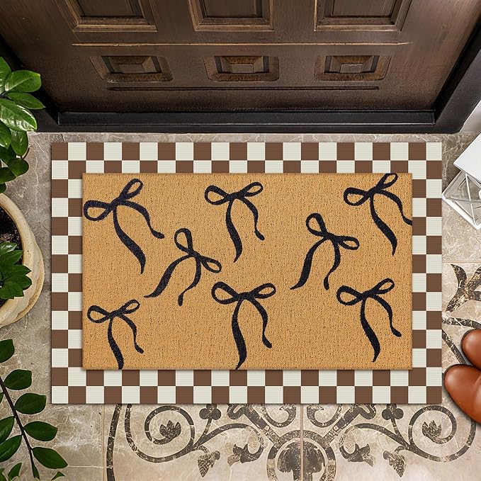 Tinideya 2 Pcs Coquette Boho Bows Custom Door Mat Welcome Non Slip Coir Mats Floor Layering Doormats Seasonal for Front Porch Entryway Decor(Boho Bows)