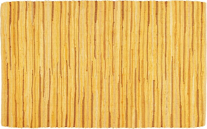 Ramanta Home 100% Cotton Hand Woven Tonal Chindi Rag Rug 3'x5' - Mustard, Recycled Reversible Rugs, Boho Rustic Farmhouse Rugs for Living Room, Dinning Room, Kitchen Floor Mats - 36"x60"