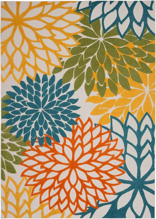 Nourison Home Aloha Turquoise Multicolor 9' x 12' Area Rug - Easy Clean, Non Shedding, Bed Room, Living Room, Dining Room, Kitchen (9' x 12')