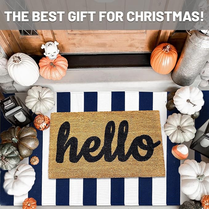 IOHOUZE Navy White Striped Rug -3x5 Front Door Mats Outdoor,Washable Rug for Front Porch Decor,Spring Summer Welcome Mats Outdoor Indoor, Doormat for Farmhouse/Entryway/Home Entrance