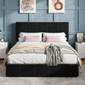 SHA CERLIN Queen Bed Frame, Dutch Velvet Upholstered Platform Bed, Vertical Channel Tufted Adjustable Headboard, Low Profile Bed Frame, No Box Spring Needed, Easy Assembly, Black