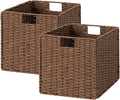 StorageWorks 13 inch Cube Storage Bins,Wicker Baskets for Storage,Brown | 2-Pack,Foldable Square Baskets,Wicker Storage Baskets for Organizing,Paper Rope Square Storage Cubes,Cube Storage Bins