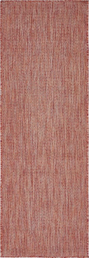 Unique Loom Collection Casual Transitional Solid Heathered Indoor/Outdoor Flatweave Area Rug (2' x 6' 1" Runner, Rust Red/Beige)