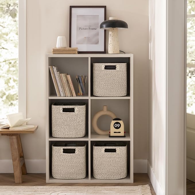 UBBCARE Storage Cubes 11 Inch, Cotton Rope Woven Baskets for Organizing, Cube Storage Bin for Baby Nursery, 4-Pack Square Storage Baskets for Shleves Organizer, Closet, Kidsroom, All Browm