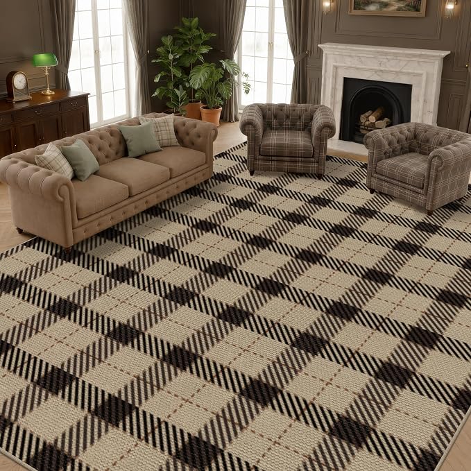 Neutral Easy Jute Rug 9x12 for Living Room, Large Indoor Outdoor Natural Color Farmhouse Area Rugs for Patio, Backyard and Dining Room, Plaid Woven Design, Non Shed, Washable Outside Carpet