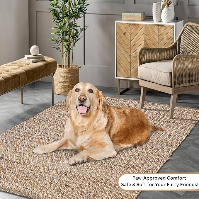 Hausattire Jute Woven Area Rug 3'x5' - Natural, Hand Braided Boho Rustic Rugs for Living Room, Kitchen | Farmhouse Indoor Outdoor Carpet for Nursery, Natural Fiber Patio Mat - 36x60 Inches