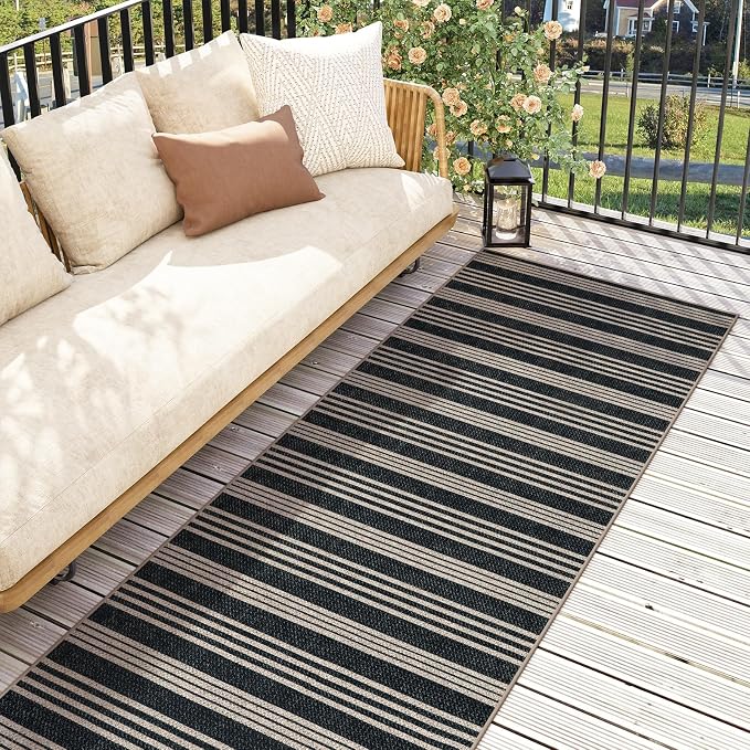 Lahome Striped Easy Jute Kitchen Runner Rug, 2x6 Washable Rugs for Entryway | Indoor Outdoor Non Slip Black Runners for Hallways, Modern Farmhouse Non Shedding Carpet for Laundry Room Front Porch Entry