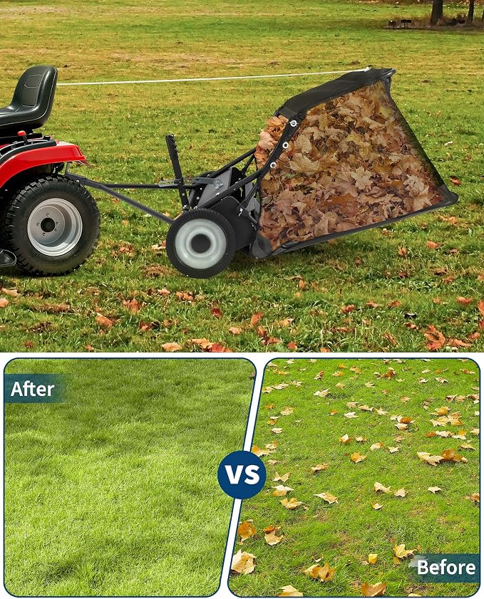 Garvee 48 in Lawn Sweeper Tow Behind, 26 Cu. ft Large Hopper Leaf & Grass Collector, Heavy Duty Pull Behind Yard Sweeper with Adjustable Sweeping Height for Yard, Lawn, Farm | Leaf & Grass Collector,Heavy Duty Pull Behind Yard Sweeper with Adjustable S...
