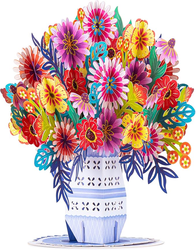 HugePop Flower Bouquet Pop Up Cards 2 Pack - Includes 1 Vibrance Flower Bouquet and 1 Exotica Flower Bouquet, Gift For Mothers Day, Birthday, Valentines Day, All Occasions - Jumbo 10" x 14" Card