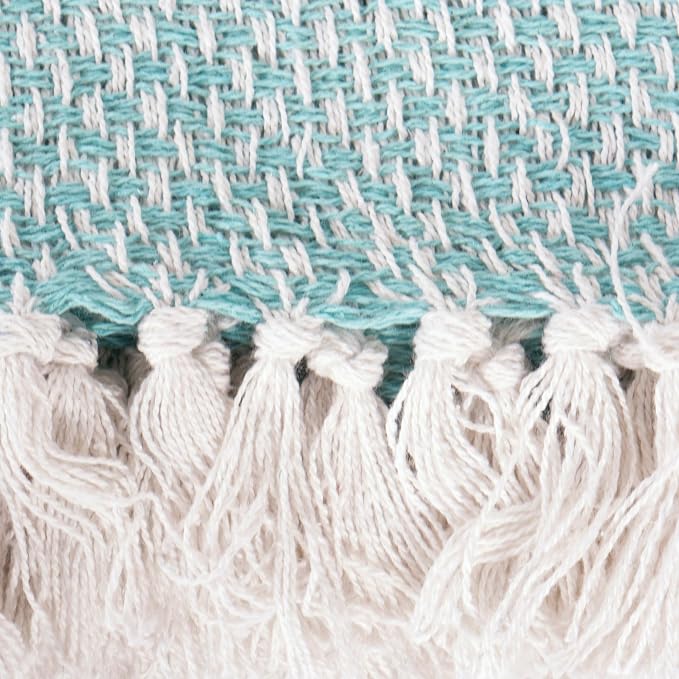 DII Woven Throw Collection 100% Cotton, Basketweave, 50x60, Aqua