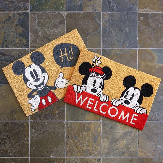 Gertmenian Disney Mickey Mouse Coir Doormat - 2x3 Welcome Mat (2-Pack), Ideal for High Traffic Areas in Front Door, Garage, Entryway - Retro Mickey & Minnie, Multi, 47320