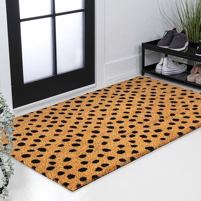 JONATHAN Y Natural Coir Indoor/Outdoor Runner Rug 3X6 Natural/Black Dot, Peater Classic Casual Commerical Doormat Ideal for Door Entrance, Patio, Porch, Backyard, Garages NRF106A-36