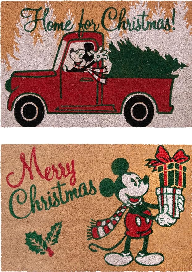 Gertmenian Disney Mickey Mouse Coir Doormat - 2x3 Welcome Mat (2-Pack), Ideal for High Traffic Areas in Front Door, Garage, Entryway - Retro Mickey Home for Christmas, 47321