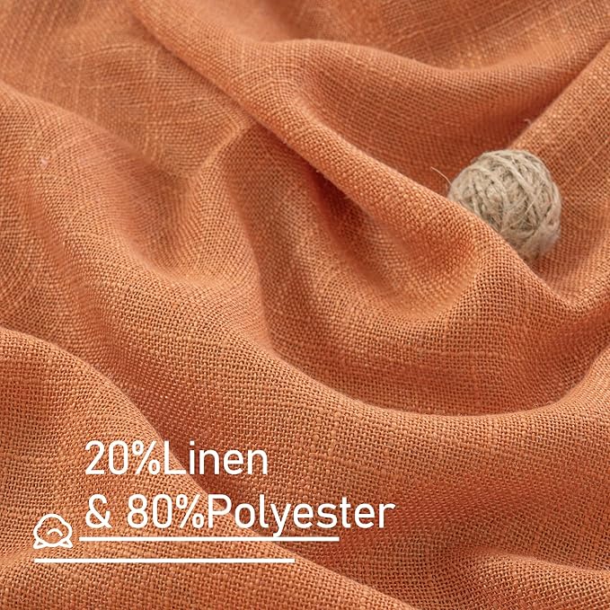 LAMIT Semi Sheer Linen Curtains 45 Inches Long, Light Filtering Panels Back Tab and Rod Pocket Country Decor Drapes for Farmhouse/Window/Bedroom, Burnt Orange, 2 Panels, 52 x 45 Inch