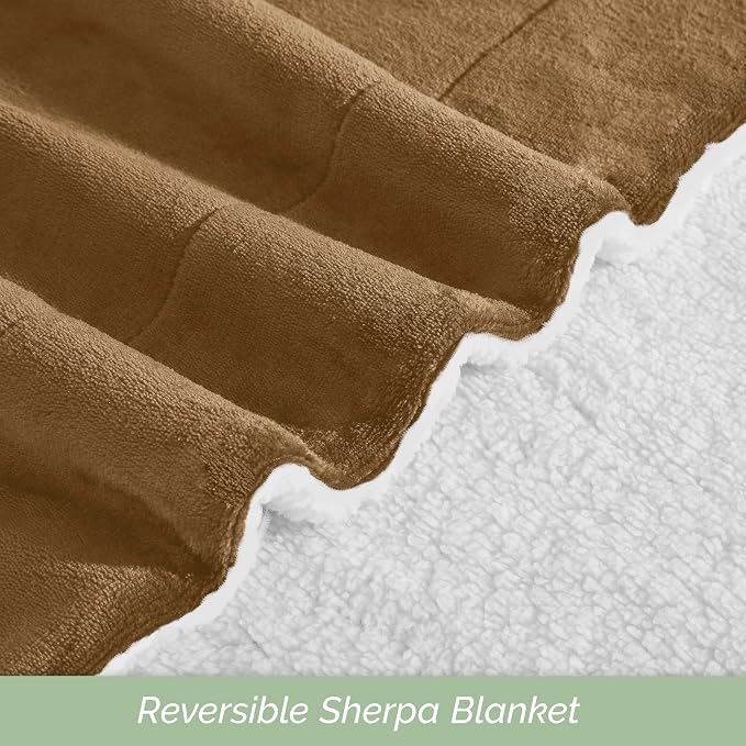 Elegant Comfort Ultra Soft Reversible Flannel Sherpa Blanket - Cozy Silky Fleece Throw for Couch, Bed - Plush Fuzzy Warm Winter Blanket for Gift, King, Taupe