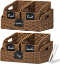 Wicker Baskets for Organizing, Pantry Baskets with Built-in Handles, Handwoven Large Storage Basket - Paper Storage Bins for Shelves, 3 Pack, Brown - 2 Set