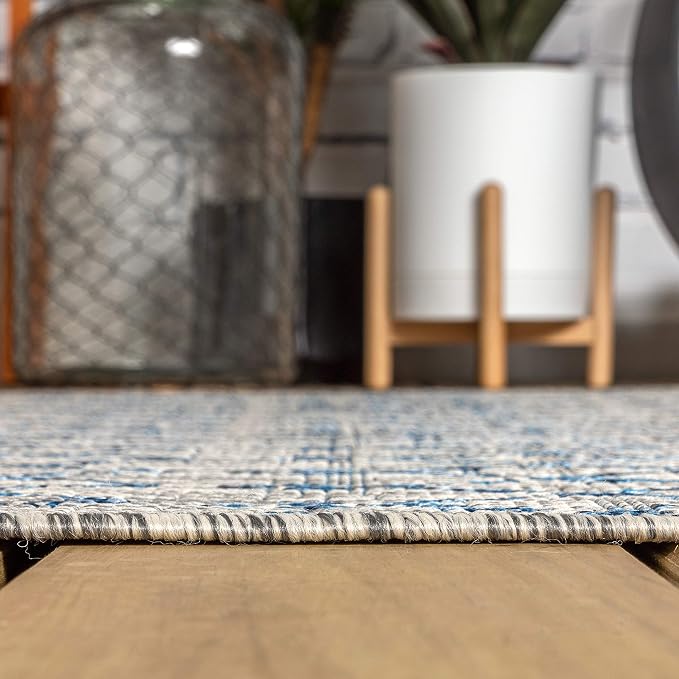 JONATHAN Y Moroccan Geometric Indoor Outdoor Runner Rug 2X20 Light Gray/Navy, Ourika Textured Weave for Backyard, Patio, Porch, Easy-Cleaning, High Traffic, Pet-Friendly, Non-Shedding (SMB108A-220)