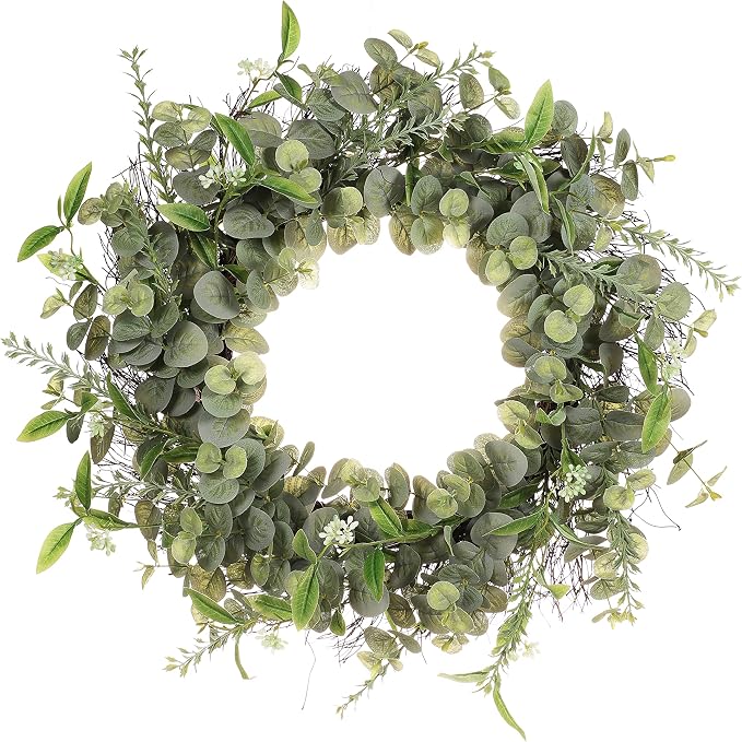 24" Artificial Eucalyptus Spring Wreath with Green Leaves