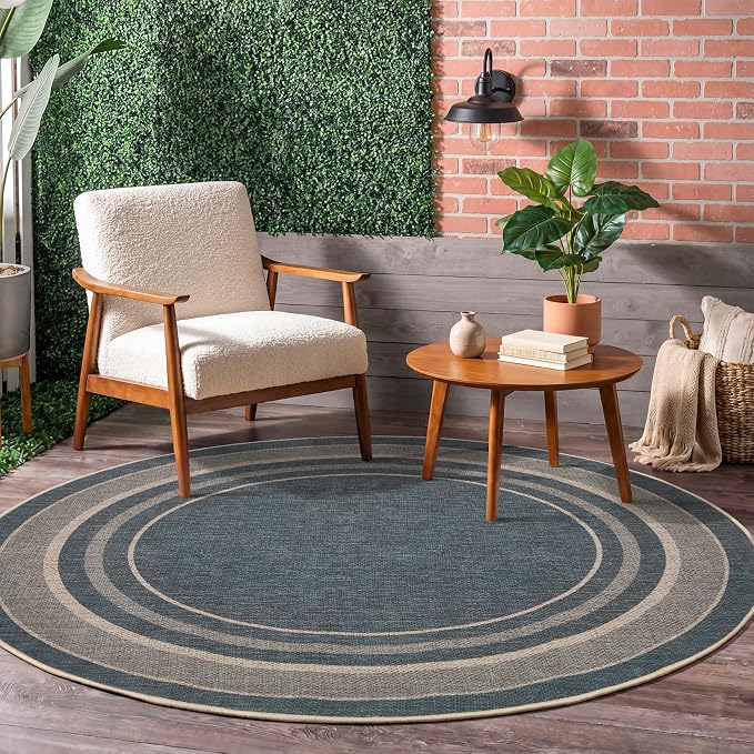 GarveeHome 6ft Washable Round Rug Large Bedroom Easy Jute Area Rugs | Modern Solid Non Slip Living Room Circle Rugs Stain Resistant Carpet Indoor Round Rugs for Kitchen Nursery Entryway, Blue