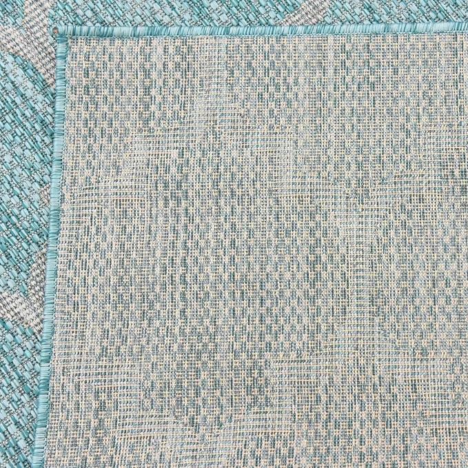 Unique Loom Outdoor Trellis Collection Area Rug (7' 10" Square, Aquamarine/ Gray)