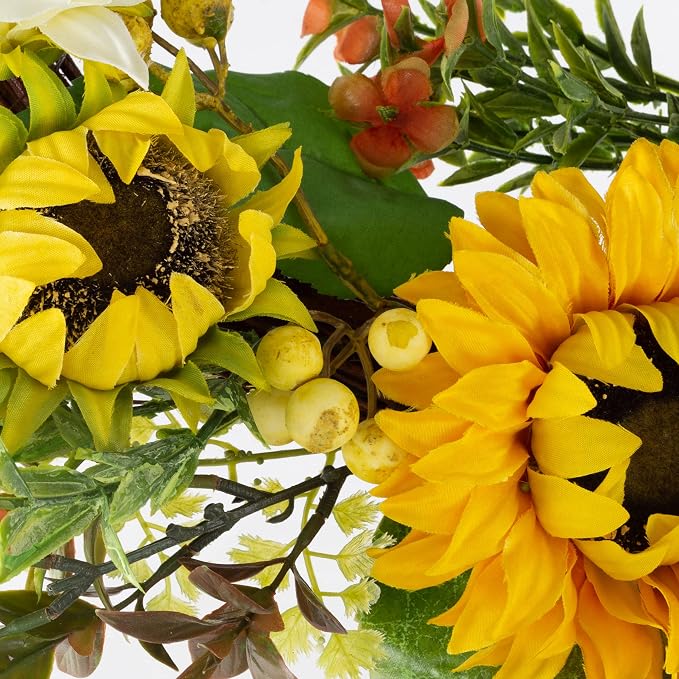 Sunflower Wreath - 22-Inch Artificial Spring, Summer, or Fall Wreath for Home Decor - Wreaths for Indoors or Covered Patio Use Only by Pure Garden