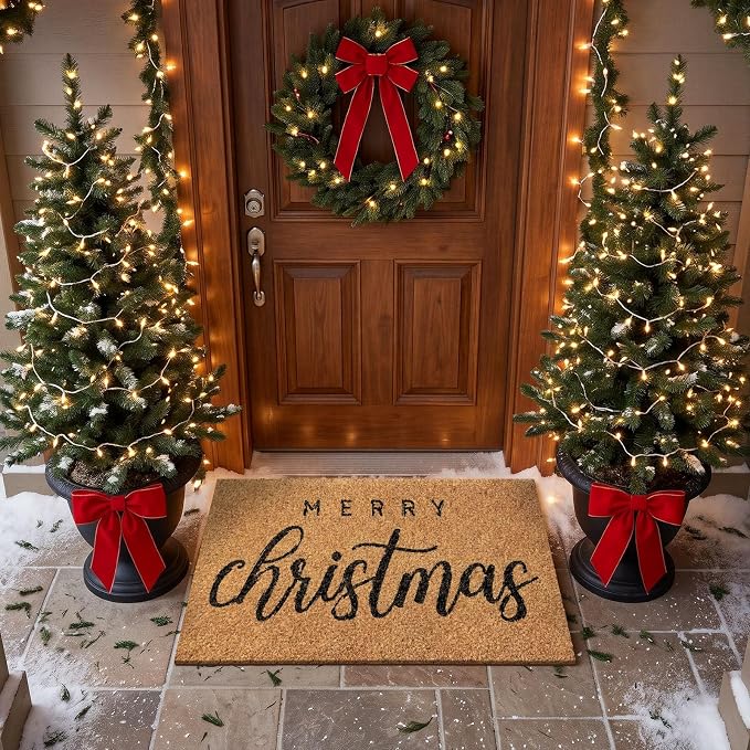 Ceenna Merry Christmas Coir Doormat Outdoor Christmas Welcome Door Mat Non Slip Floor Mats Xmas Mat Indoor Entrance Door Porch Front Decor, 16 x 28 Inch