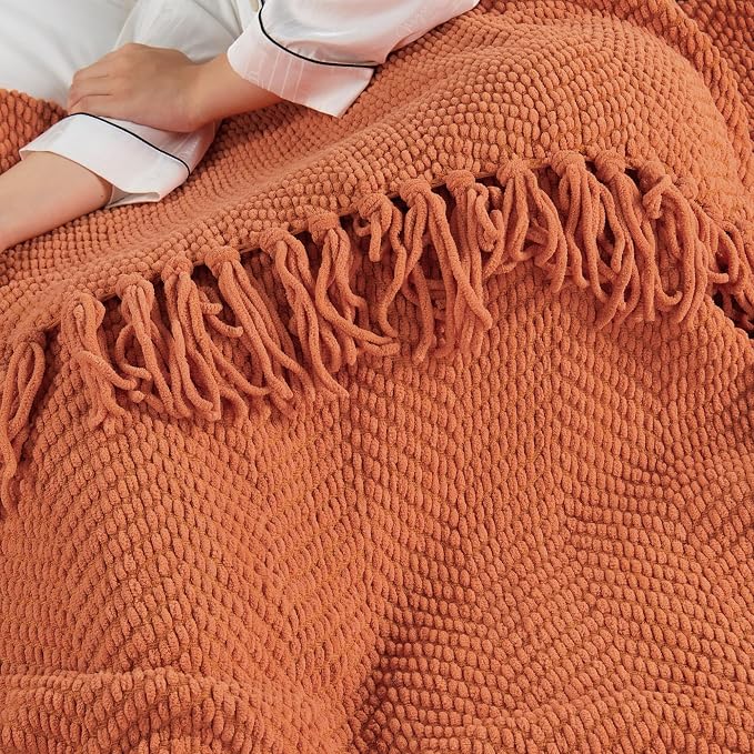 Home Soft Things Throw Blanket Knitted Tweed Throw 50'' x 60'', Rust, Super Soft Cozy Warm Comfortable Breathable Throw for Living Room Chair Couch Bed Sofa Bedroom Home Décor