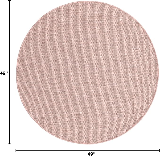 Unique Loom Collection Casual Transitional Solid Heathered Indoor/Outdoor Flatweave Area Rug (4' 1" Round, Whisper Pink/Ivory)
