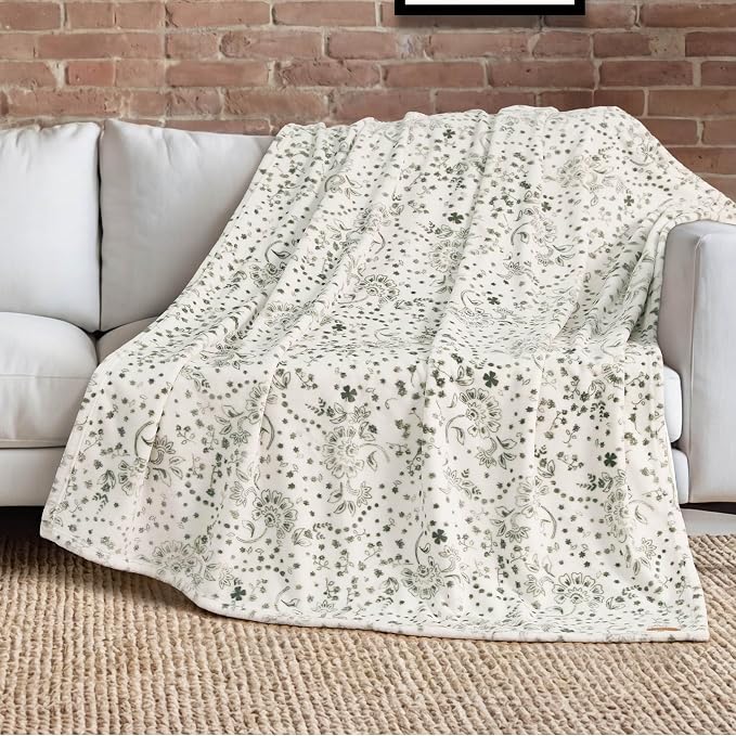 Lucky Brand 50" x 70" Plush Throw Blanket, Bandana White Blanket for Sofa or Bed