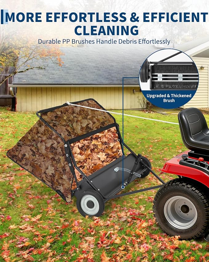 42" Lawn Sweeper Tow Behind, 21 Cu.Ft Capacity Pull Behind Yard Sweeper