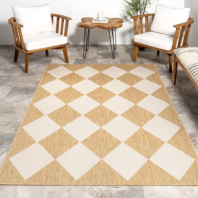 Nuloom Outdoor Performance Collection Sabina Tan/Ivory, 10' x 14', Soft, High Traffic, Stain Resistant, Easy Clean, Durable Area Rug for Indoor/Outdoor Patio, Deck, Porch, Garden, Courtyard